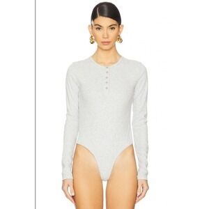 WeWoreWhat S NEW V-Neck Henley Thong Cheeky‎ Long Sleeve Stretch Bodysuit